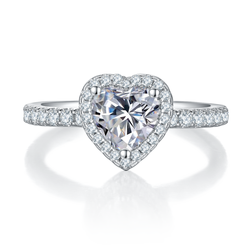 Affordable Luxury心形S925银镀白金MoissaniteWomen's Ring1.0ctD级